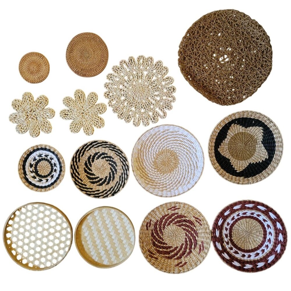14-Pack Boho Wall Basket Decor Handmade Hanging Wall Art